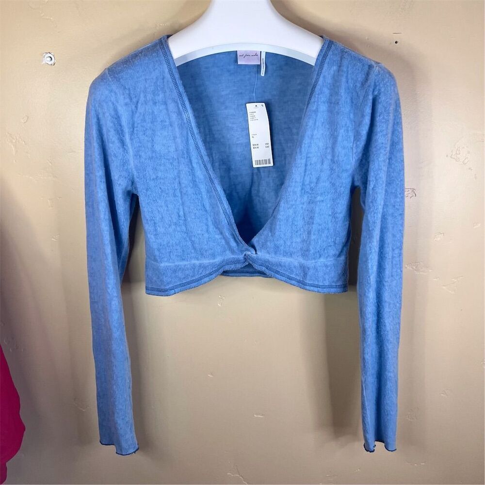 Out from Under Women's‎ Size XL Blue Cropped Wrap Sweater Blouse Long Sleeve